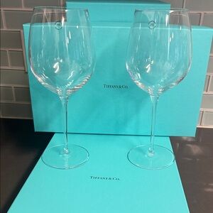 Tiffany & Co. Crystal Wine Glass Pair with Blue Box